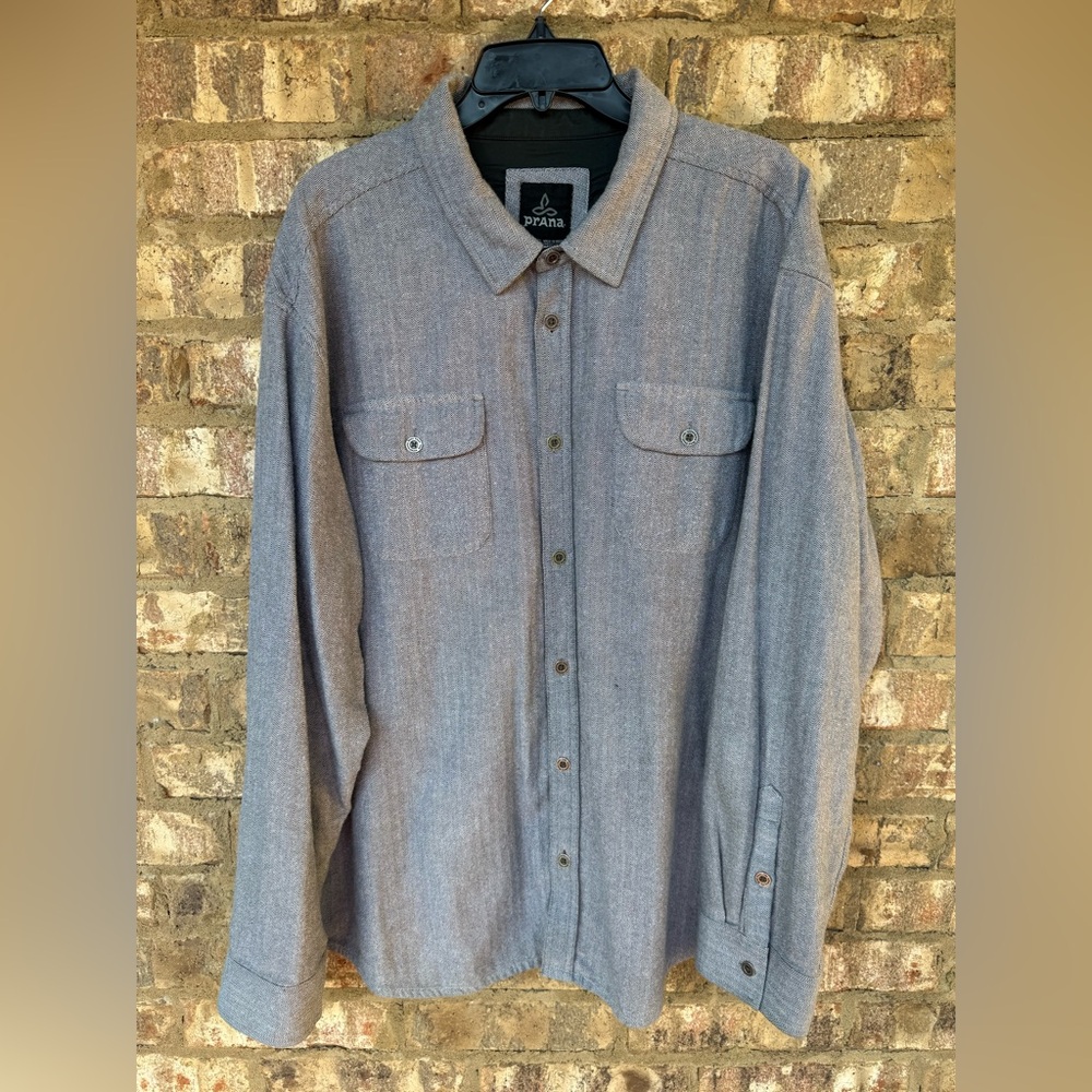 Prana Shirt Organic Cotton Button Up Blue/Gray Long Sleeve Shirt Men’s Size XXL